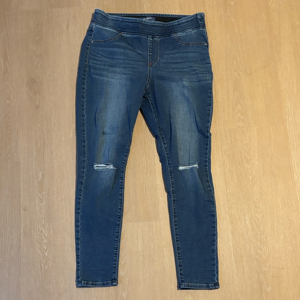 Old Navy Women's Blue Rockstar Mid Rise Distressed Jeggings size 12